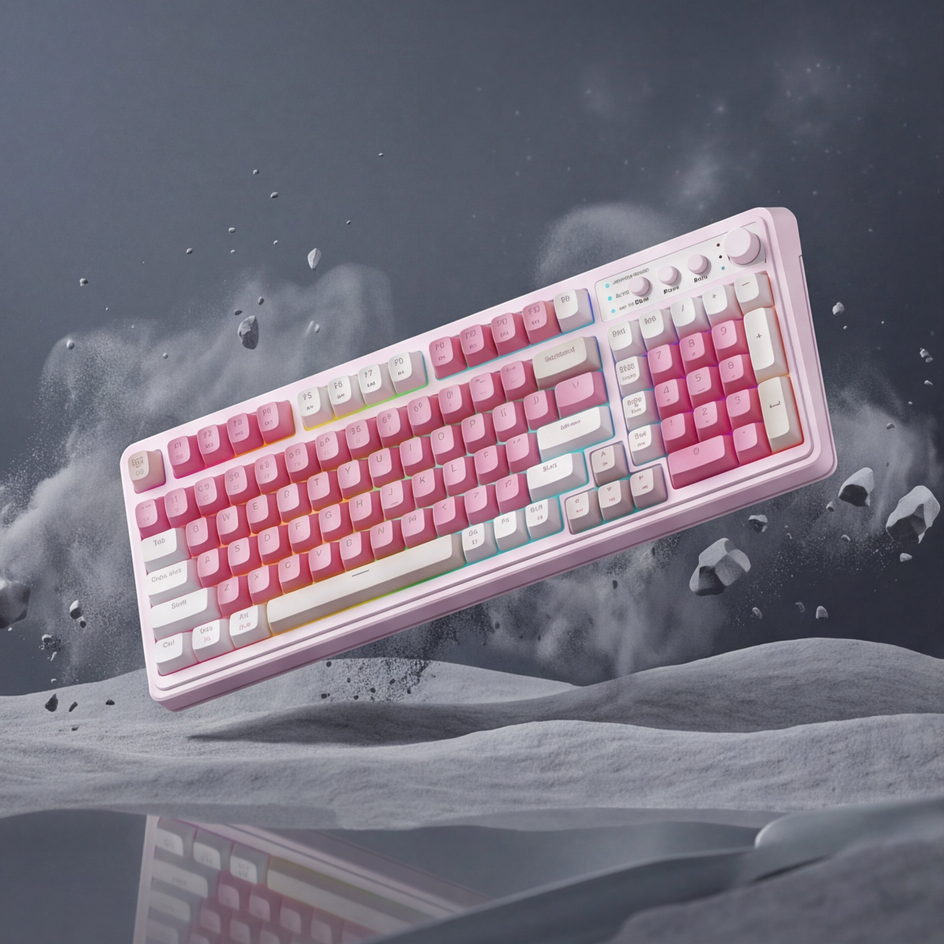 membrane Keyboard on a moon-like surface with gray and white tones