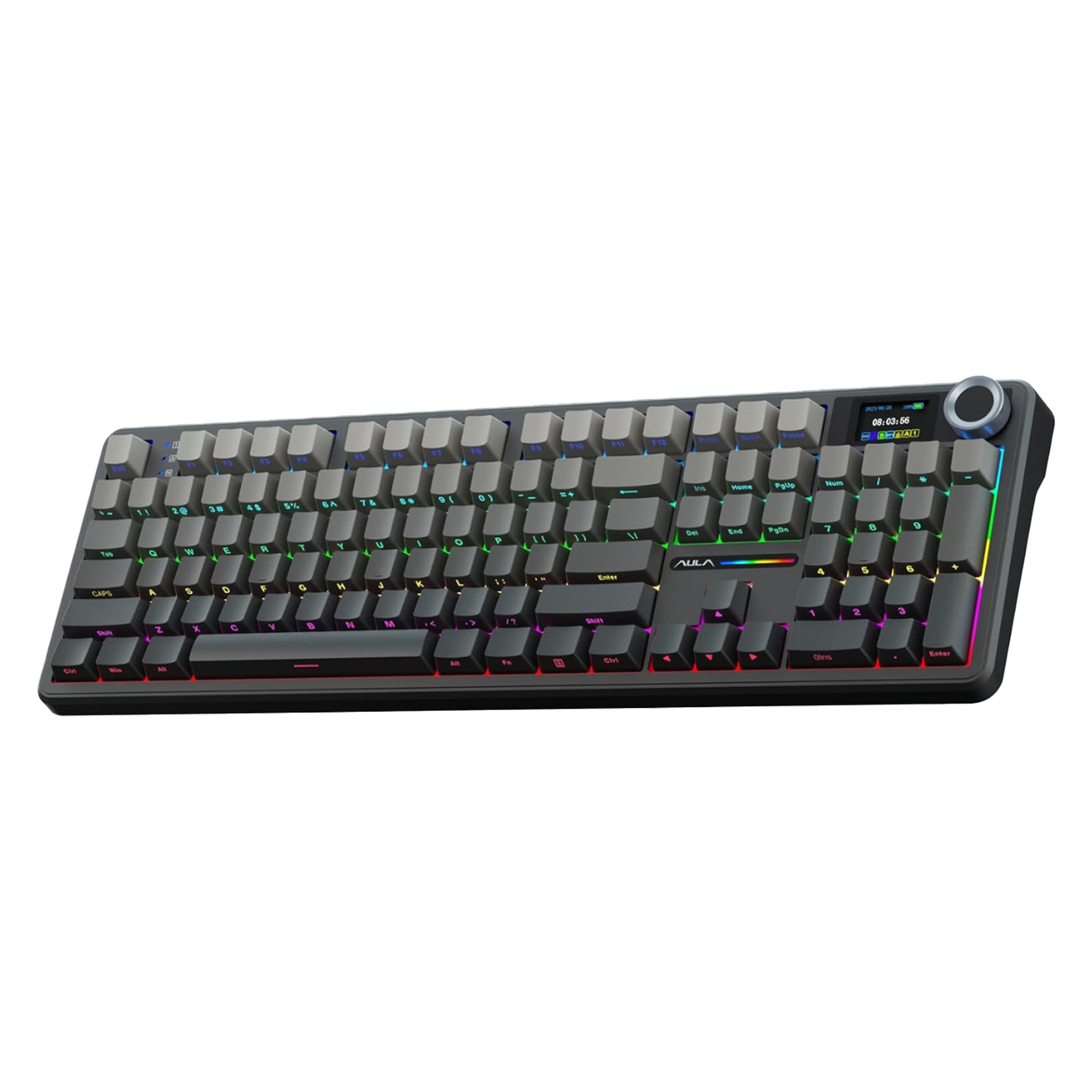 Mechanical keyboard with RGB lighting on a white background