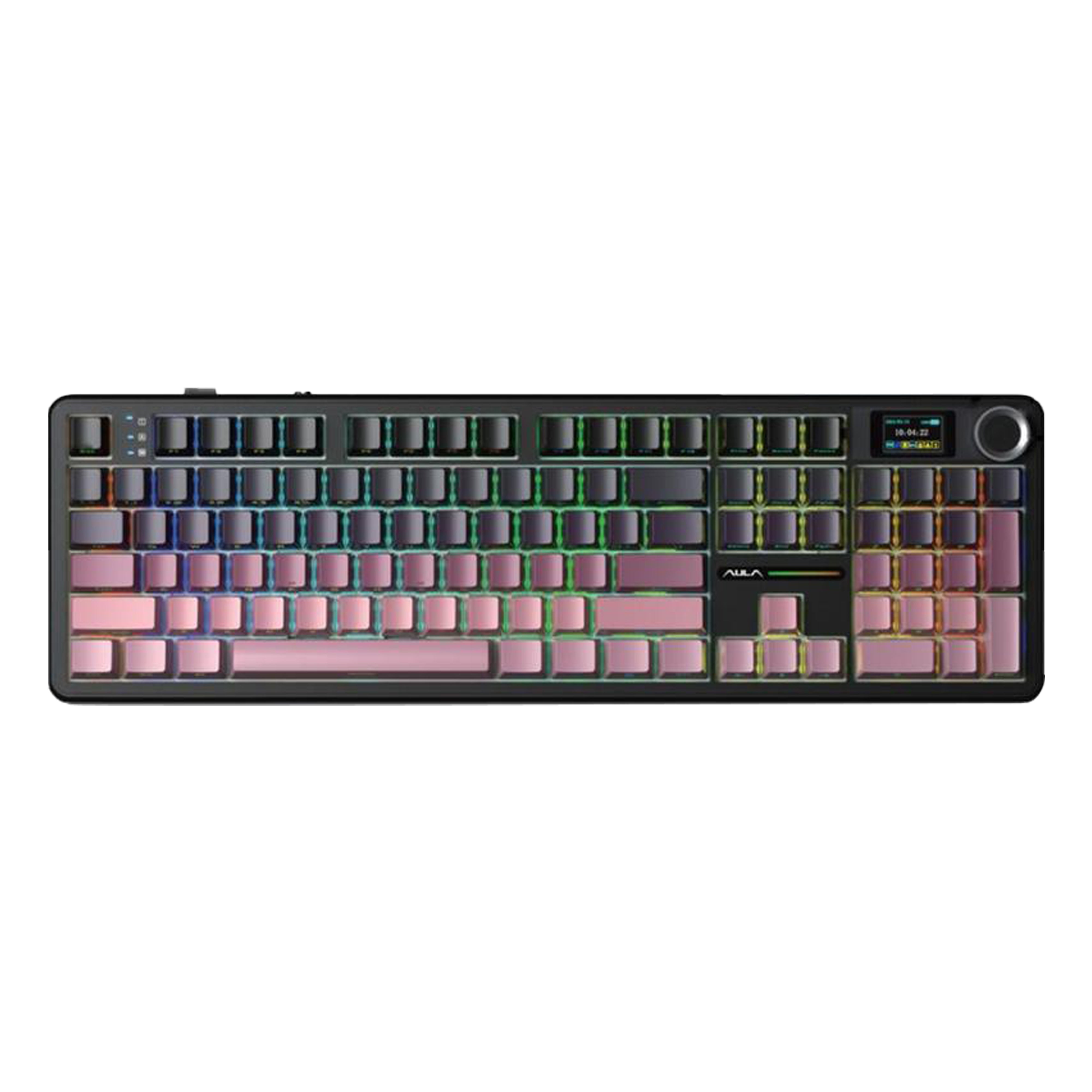 Mechanical keyboard with RGB lighting on a white background