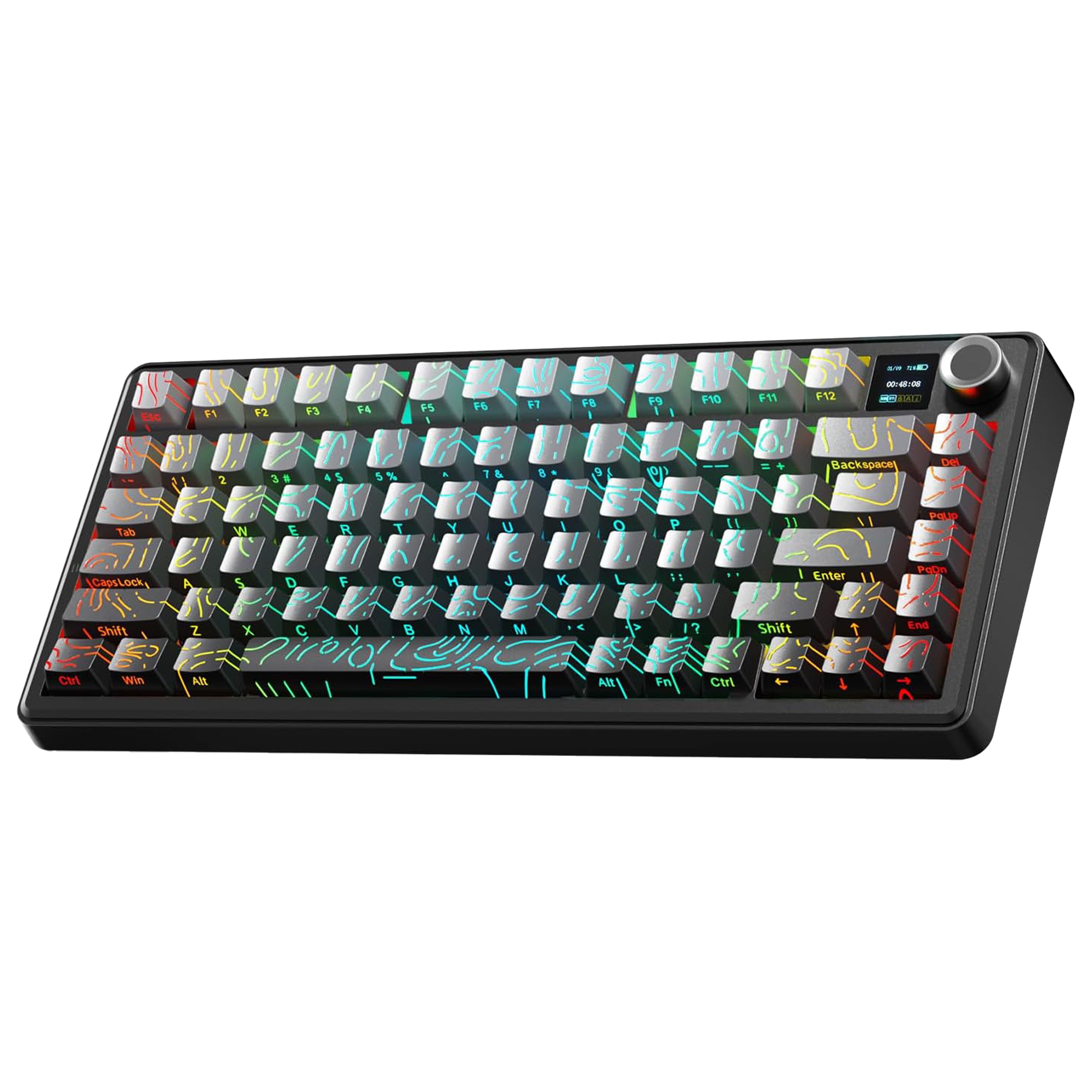 Keyboard with colorful backlighting on a white background
