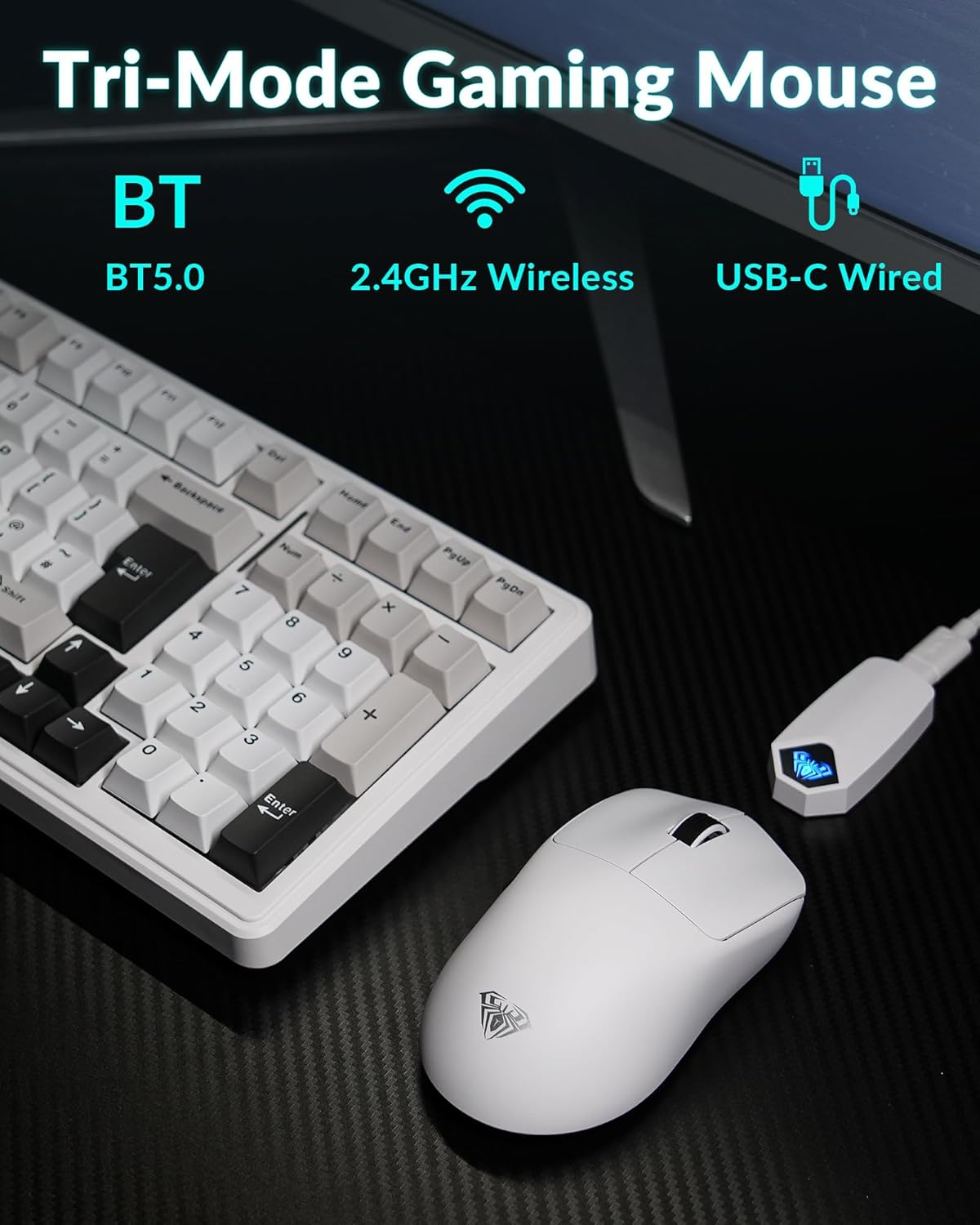 White computer mouse with a receiver on a white background