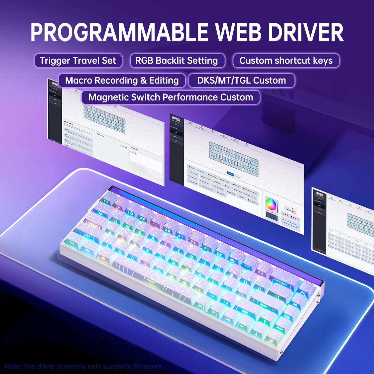 Colorful keyboard with gradient keys on a white background