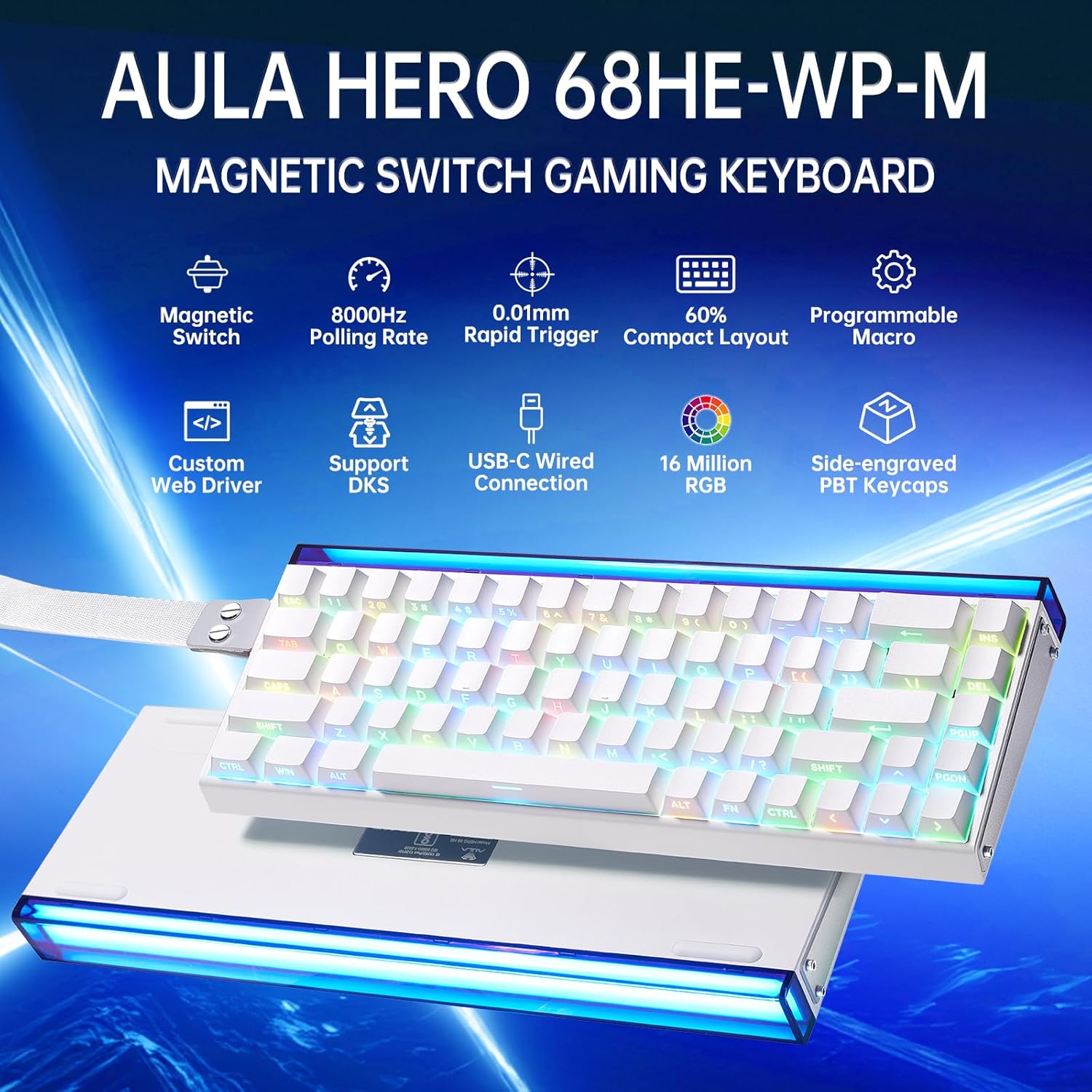 Gaming keyboard with RGB backlighting on a white background