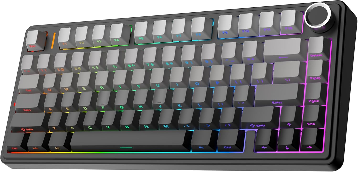 Black mechanical keyboard with RGB lighting on a white background