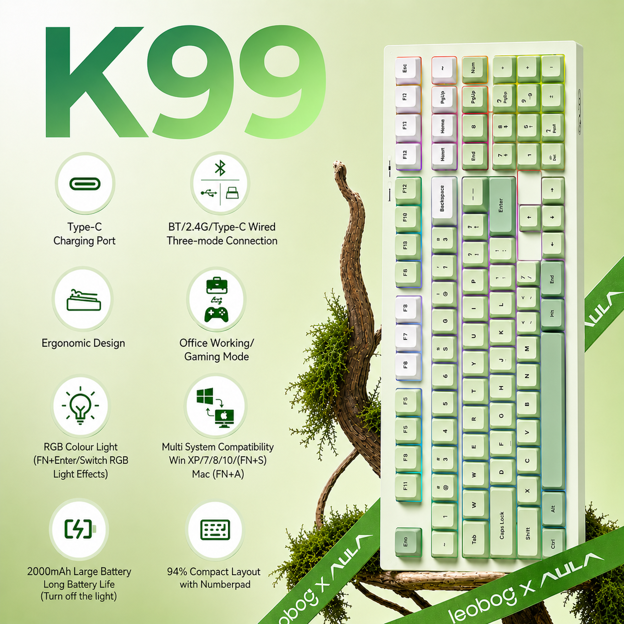 Keyboard with gradient keycaps on a white background