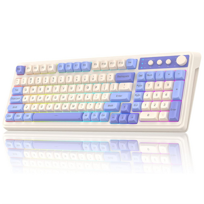 Keyboard with blue and white keys on a white background