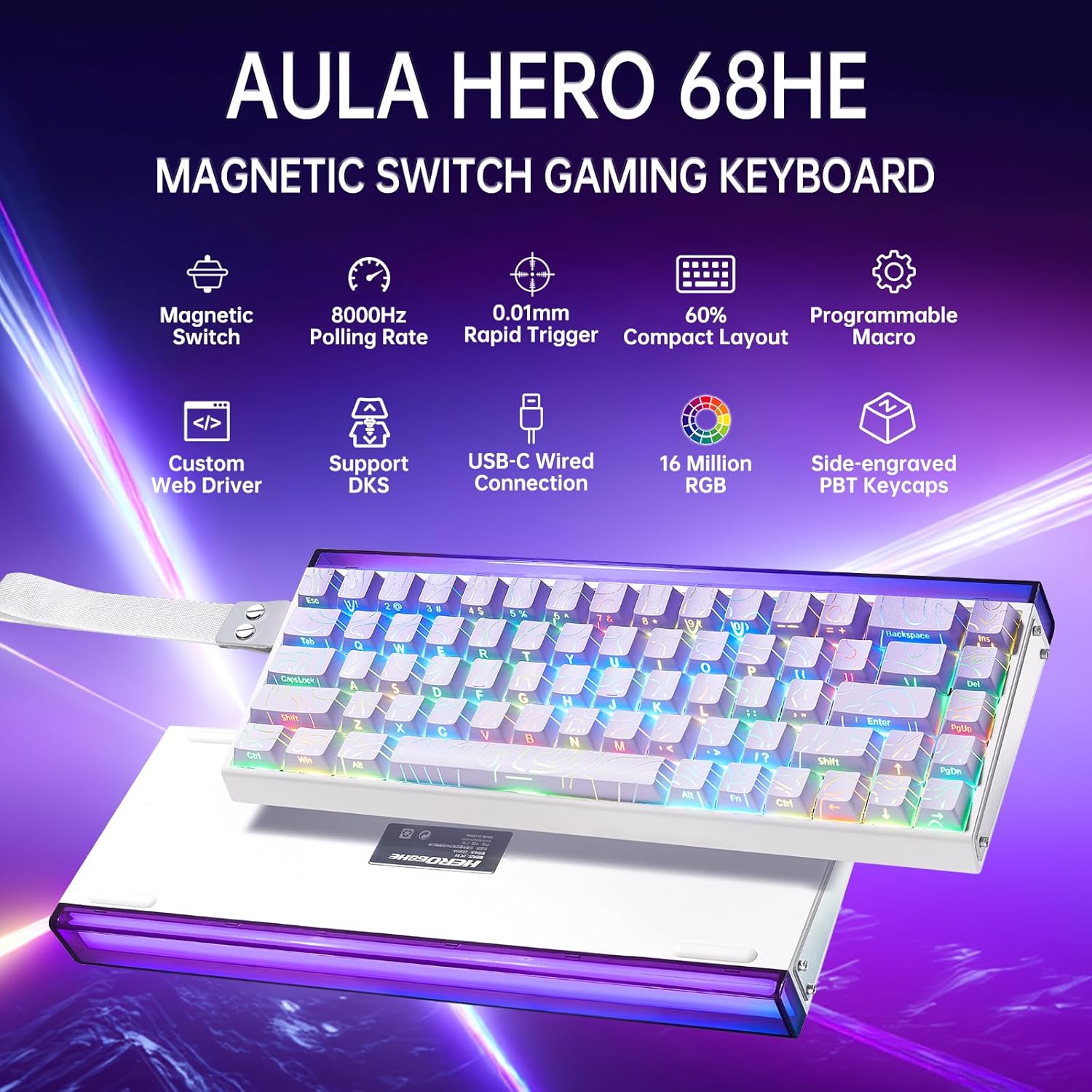 Colorful keyboard with gradient keys on a white background