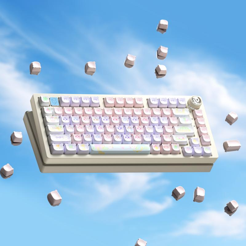 Keyboard with cute character keys on a white background, featuring the brand 'LEOBOG'.