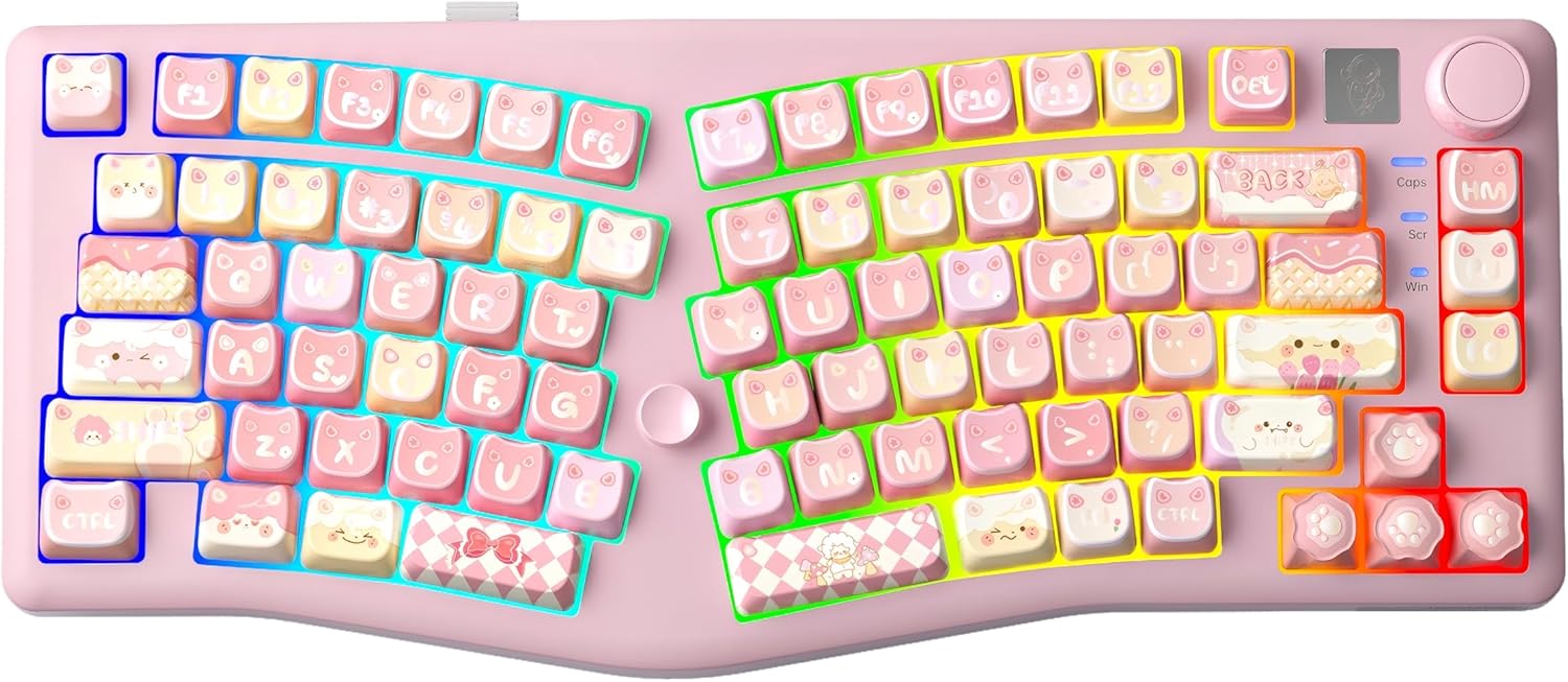 Colorful keyboard with a unique design on a pink background