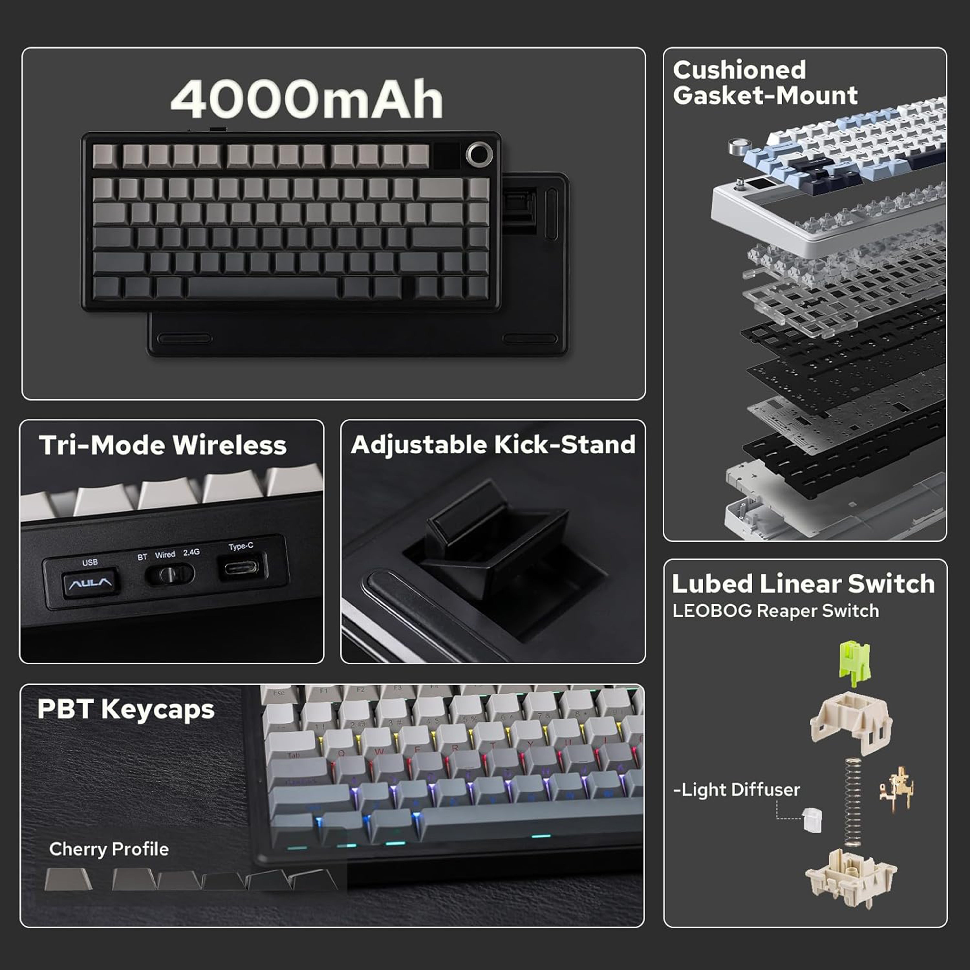 Black mechanical keyboard with RGB lighting on a white background