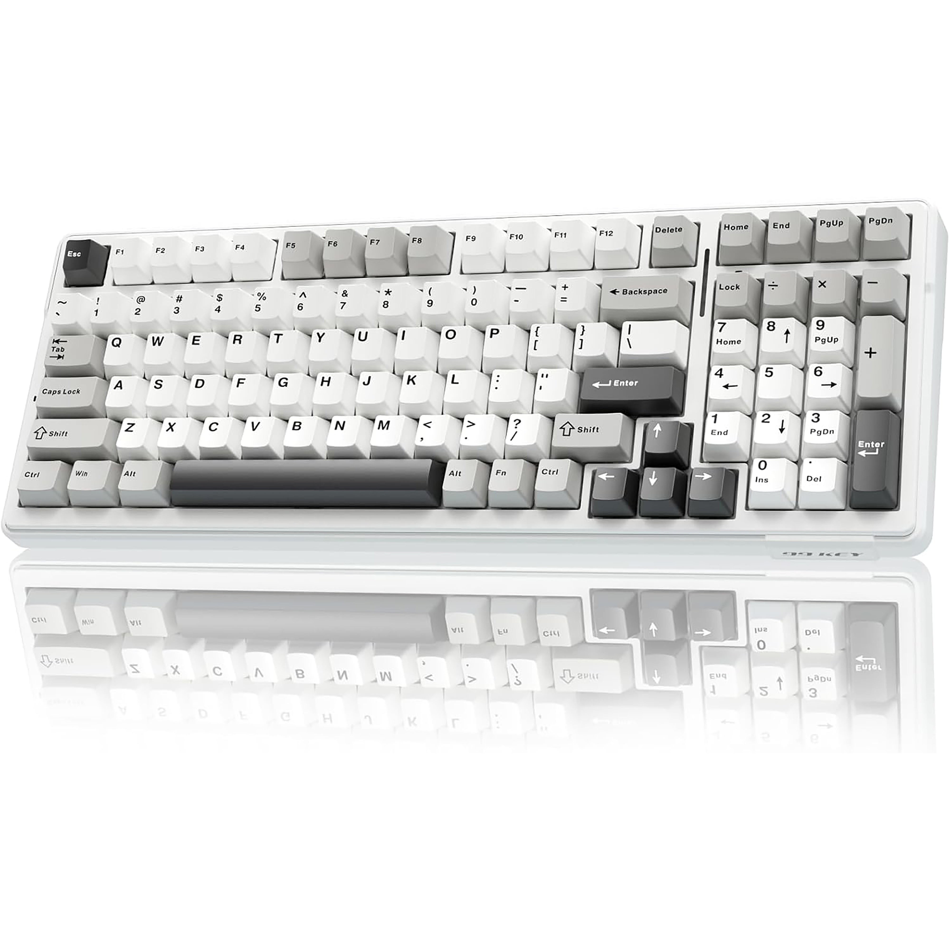 Mechanical keyboard with white and gray keys on a white background