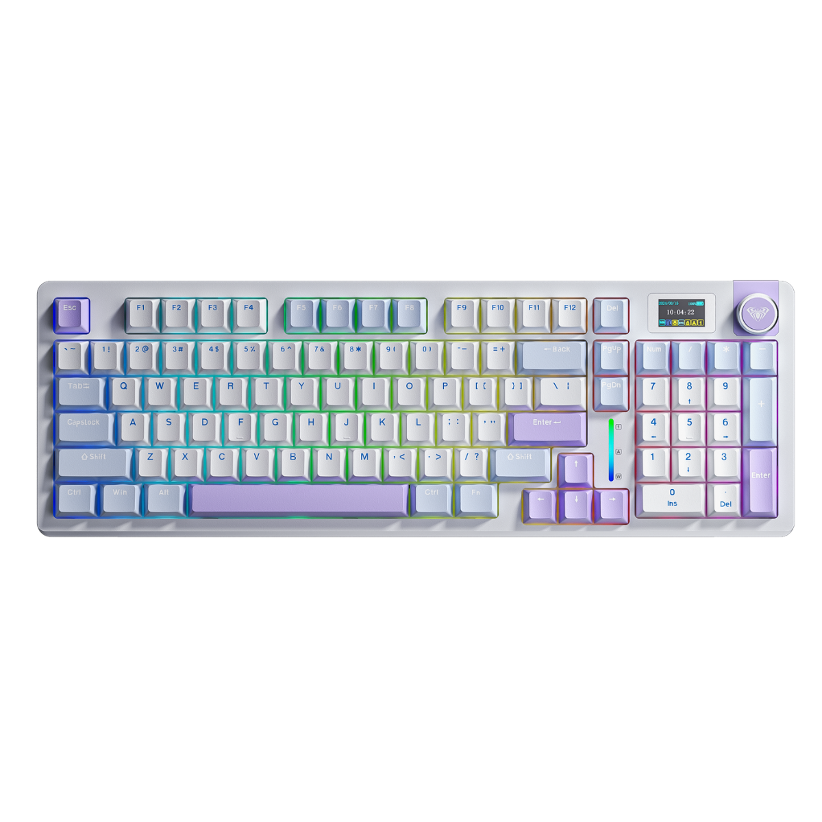 Mechanical keyboard with RGB lighting on a white background