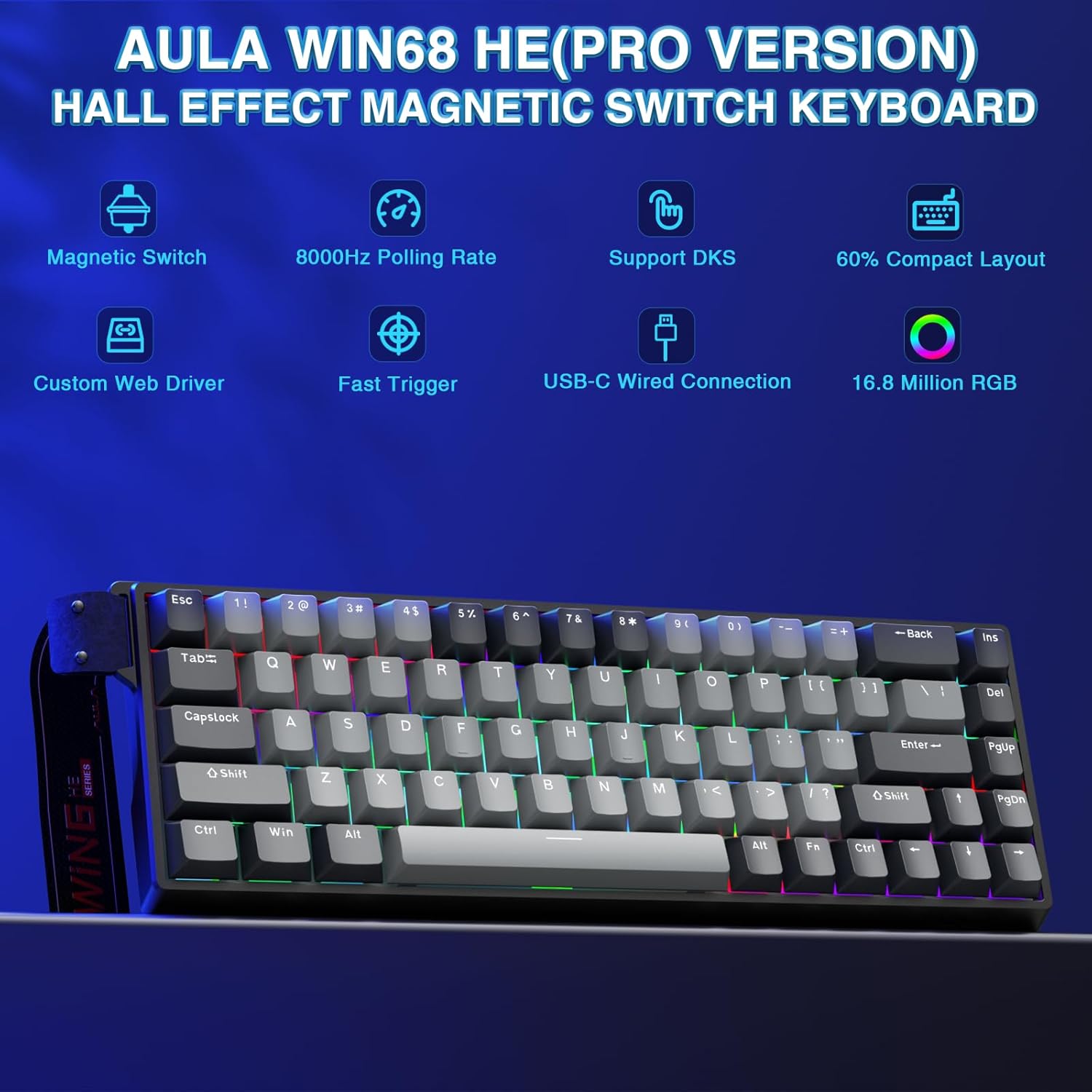 Mechanical keyboard with RGB backlighting on a white background