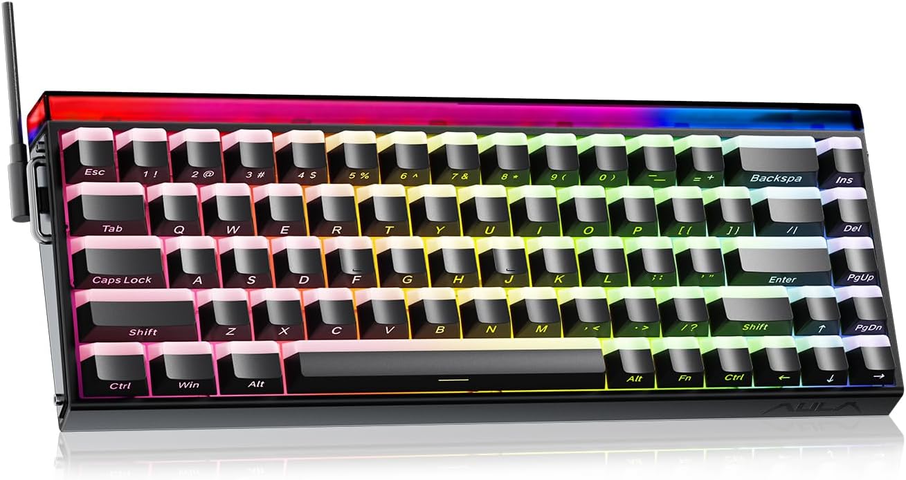 RGB keyboard with colorful backlighting on a white background