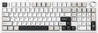 Mechanical keyboard with white keycaps on a black background