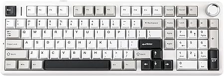 Mechanical keyboard with white keycaps on a black background