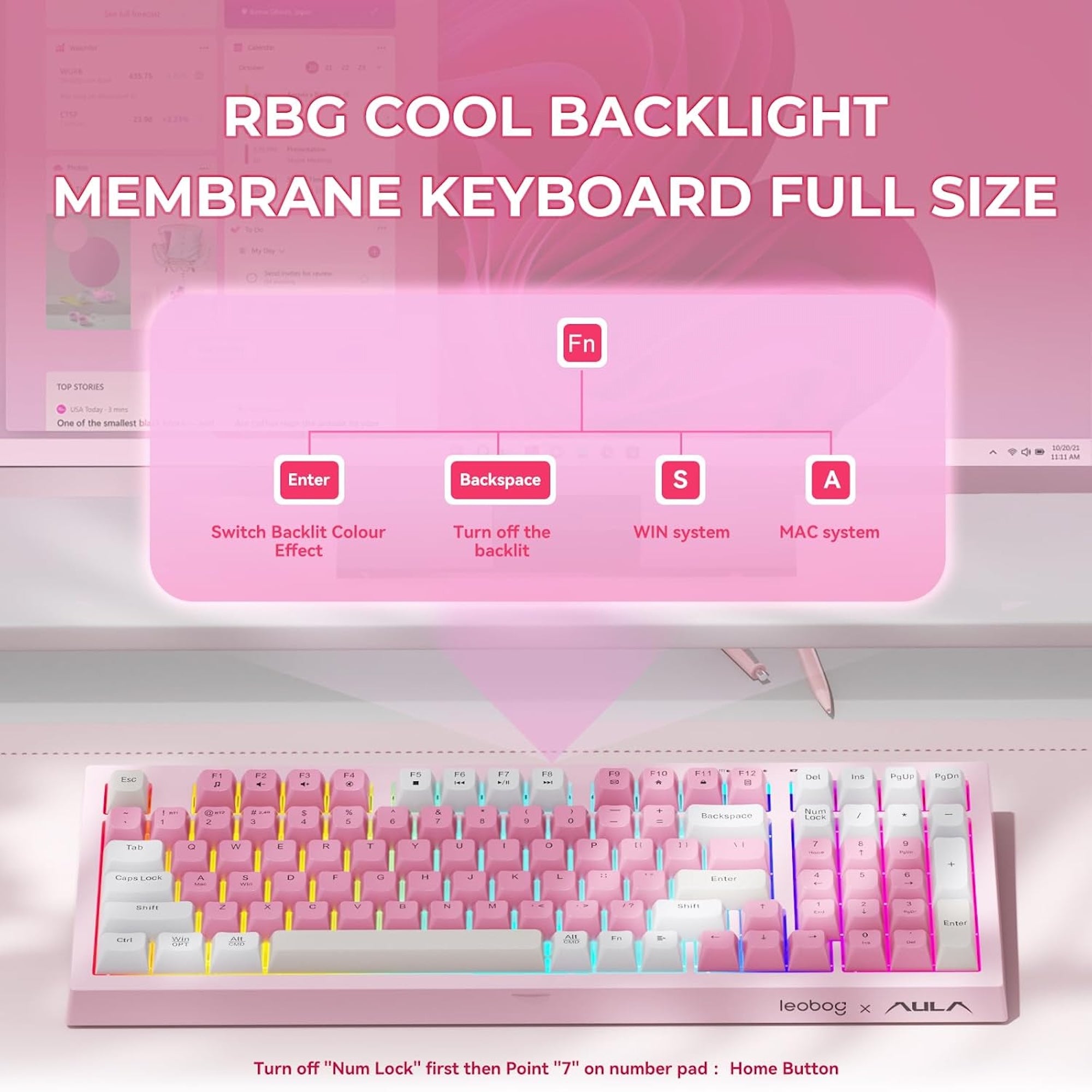 Pink and white keyboard on a white background