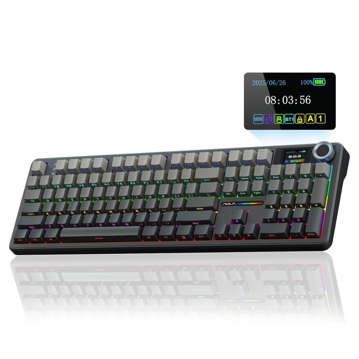 Mechanical keyboard with RGB lighting on a white background
