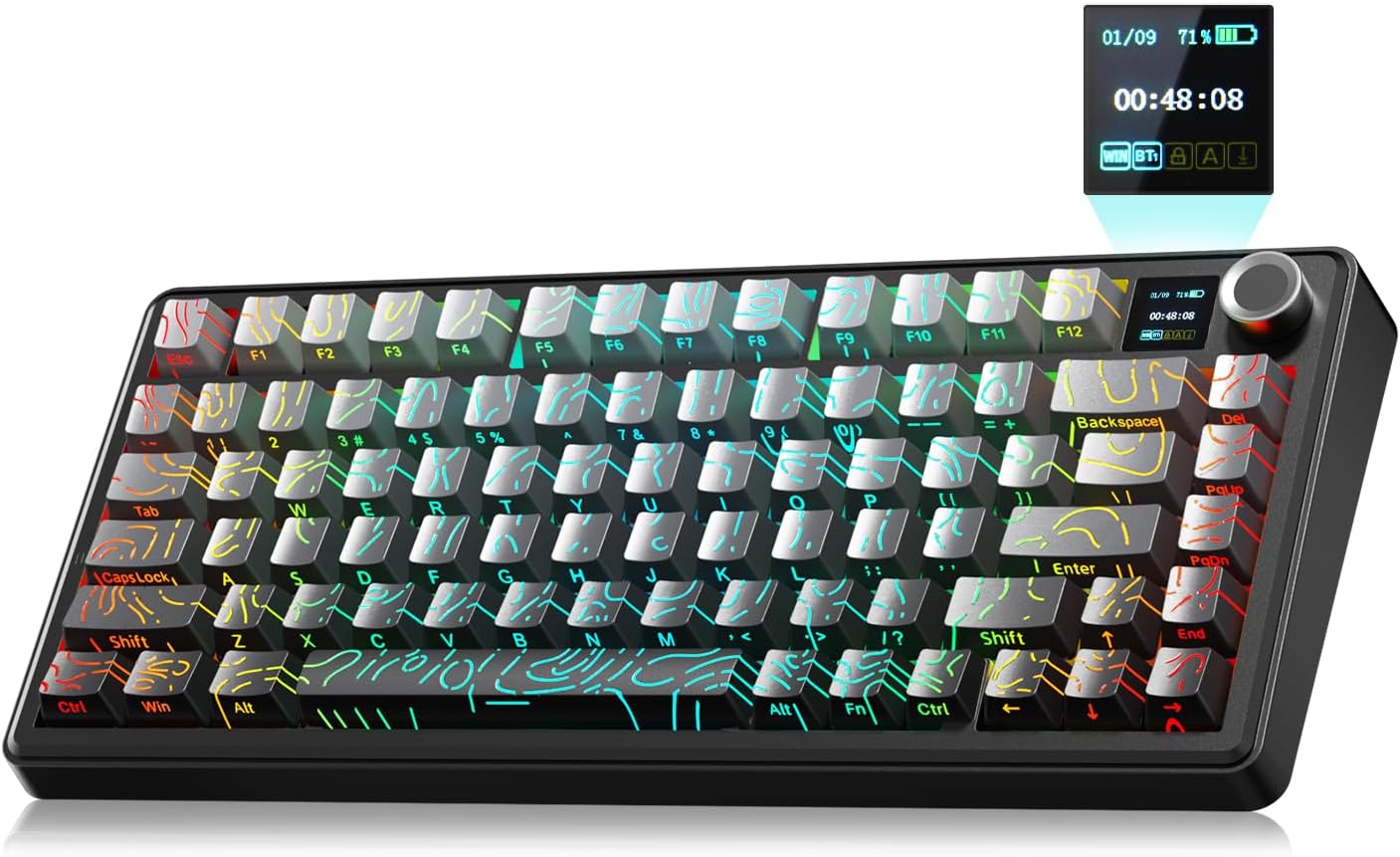 Keyboard with colorful backlighting on a white background