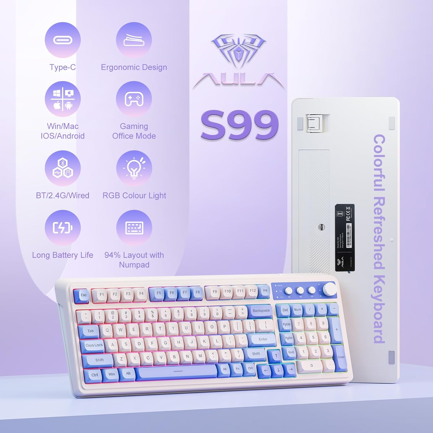 Mechanical keyboard with RGB lighting on a white background