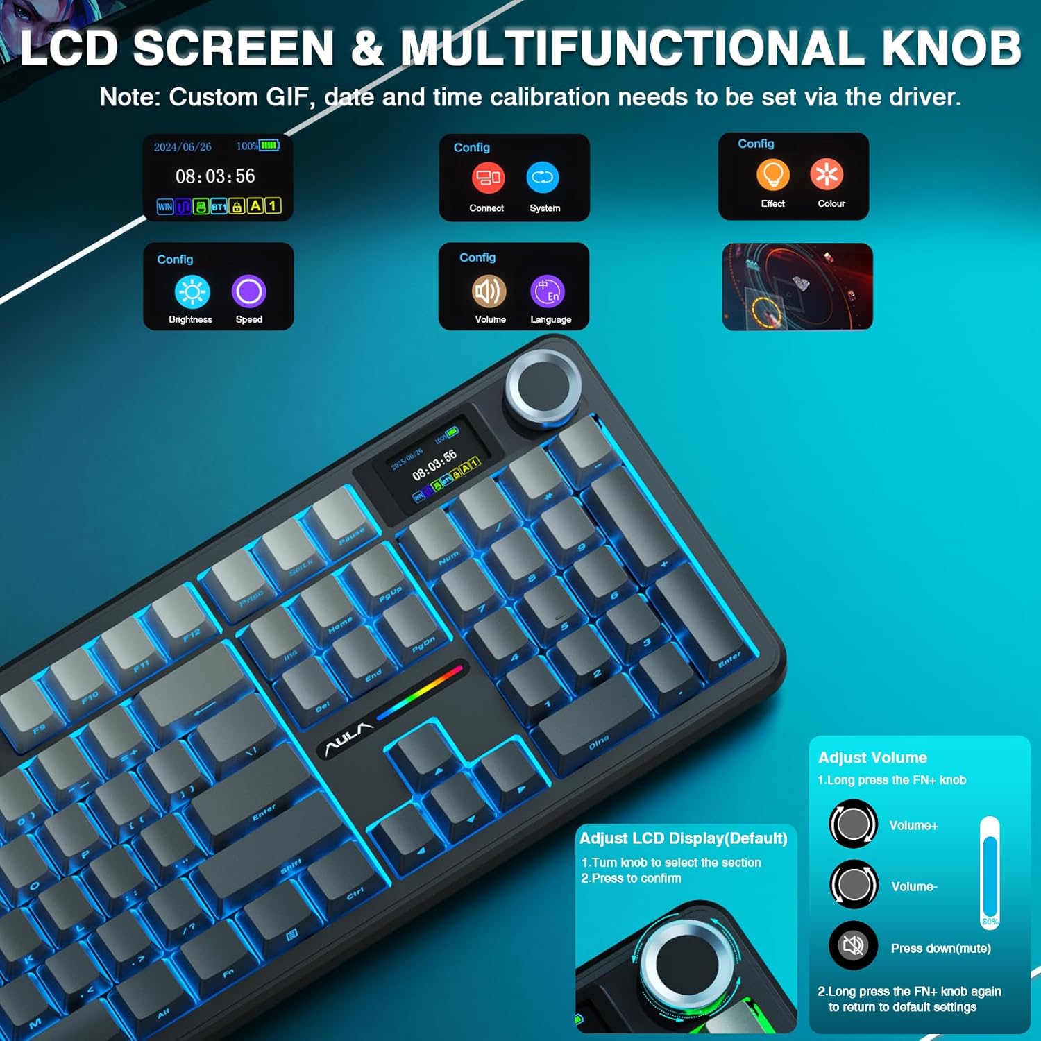 Mechanical keyboard with RGB lighting on a white background