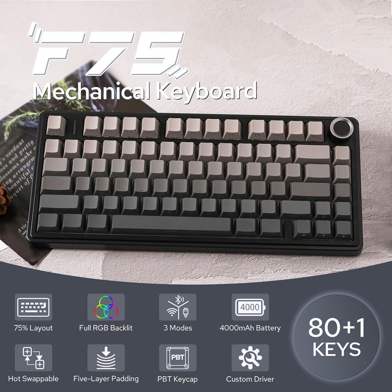Black mechanical keyboard with RGB lighting on a white background