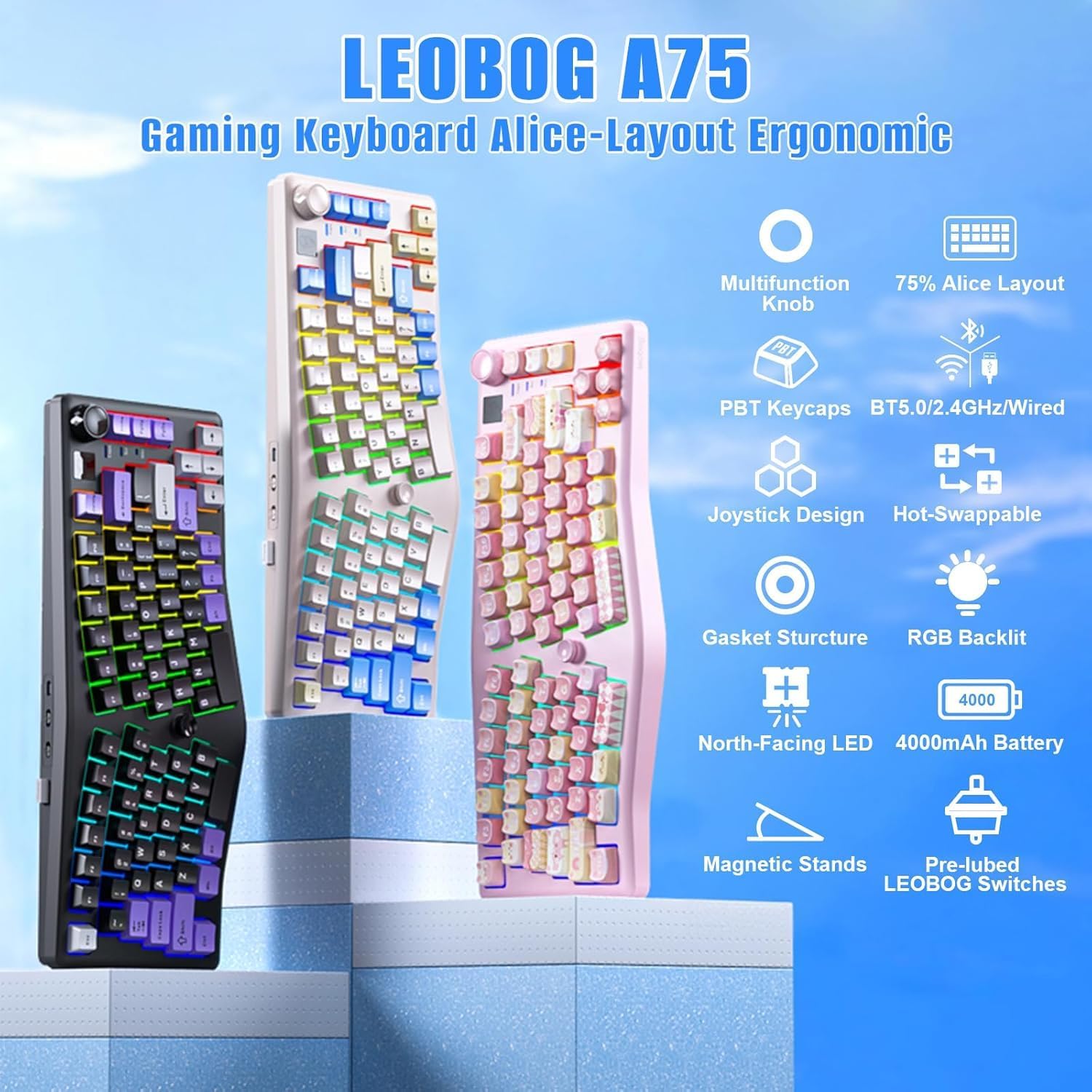 Colorful keyboard with a unique design on a pink background