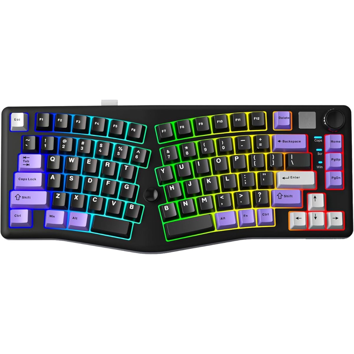 Colorful keyboard with RGB lighting on a white background