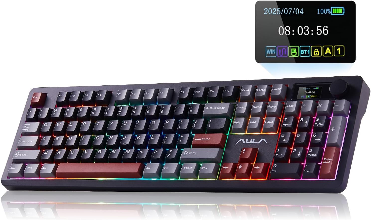 Mechanical keyboard with RGB lighting on a white background