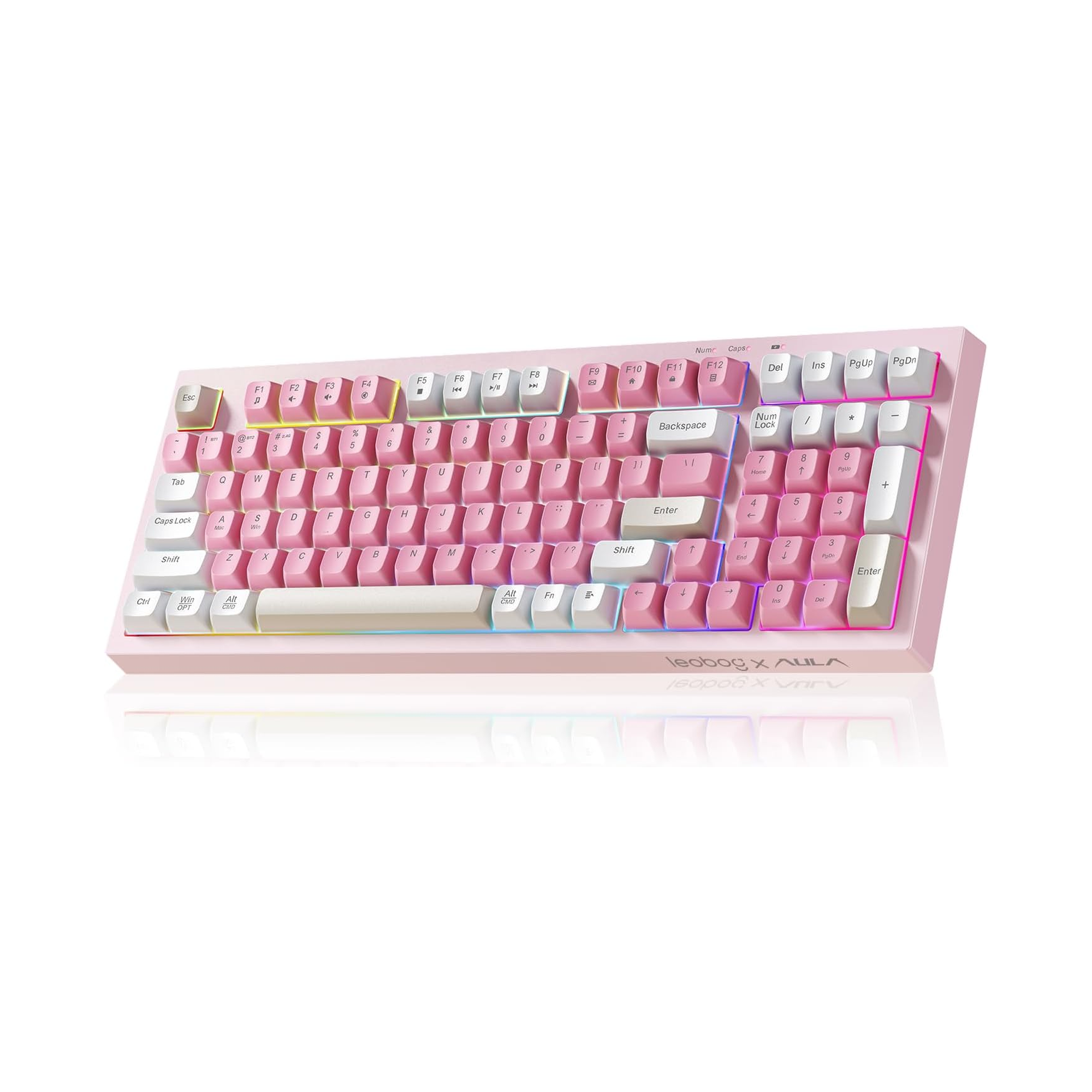 Pink and white keyboard on a white background