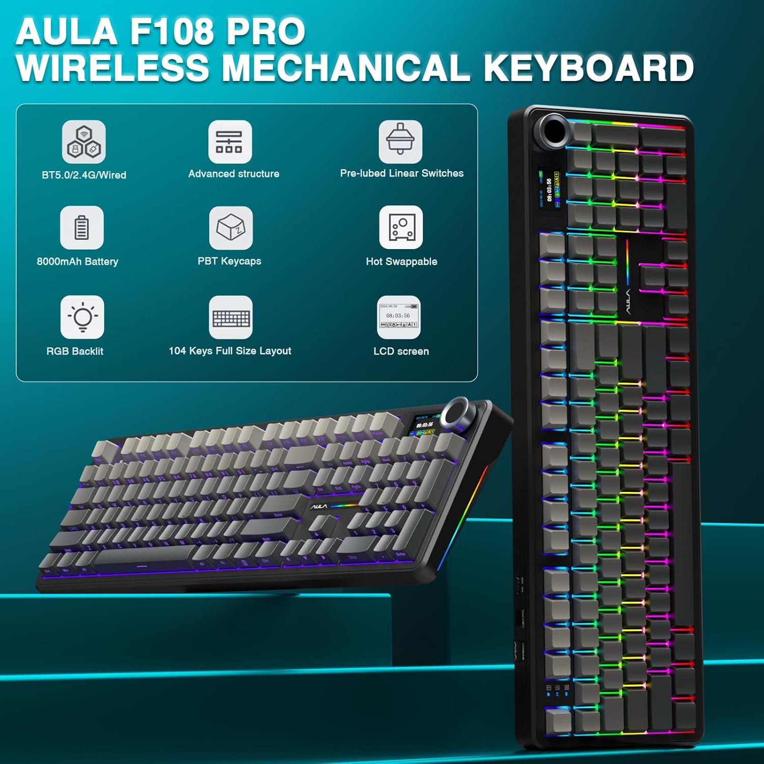 Mechanical keyboard with RGB lighting on a white background