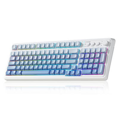 Mechanical keyboard with RGB lighting on a white background