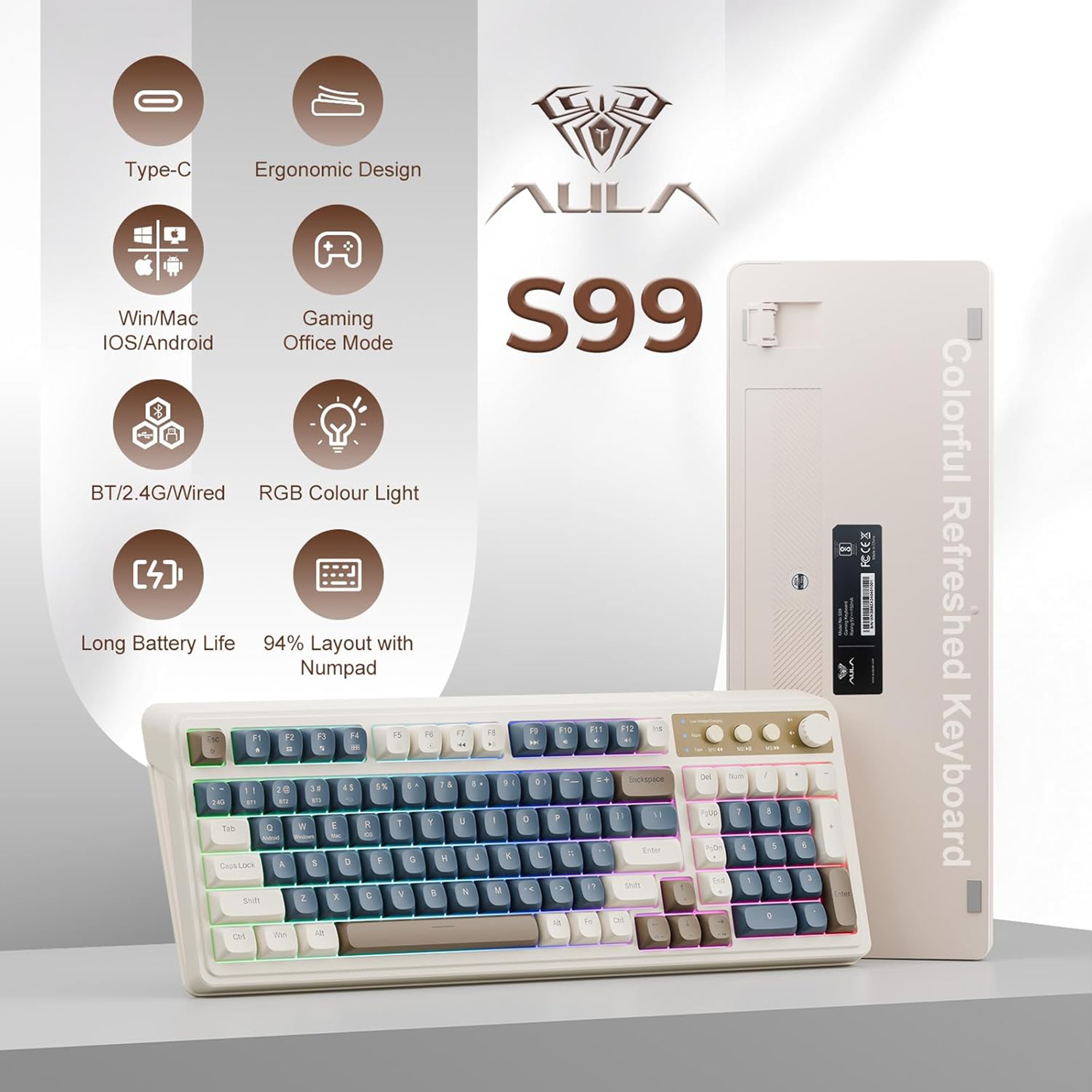 Keyboard with green and white keys on a white background