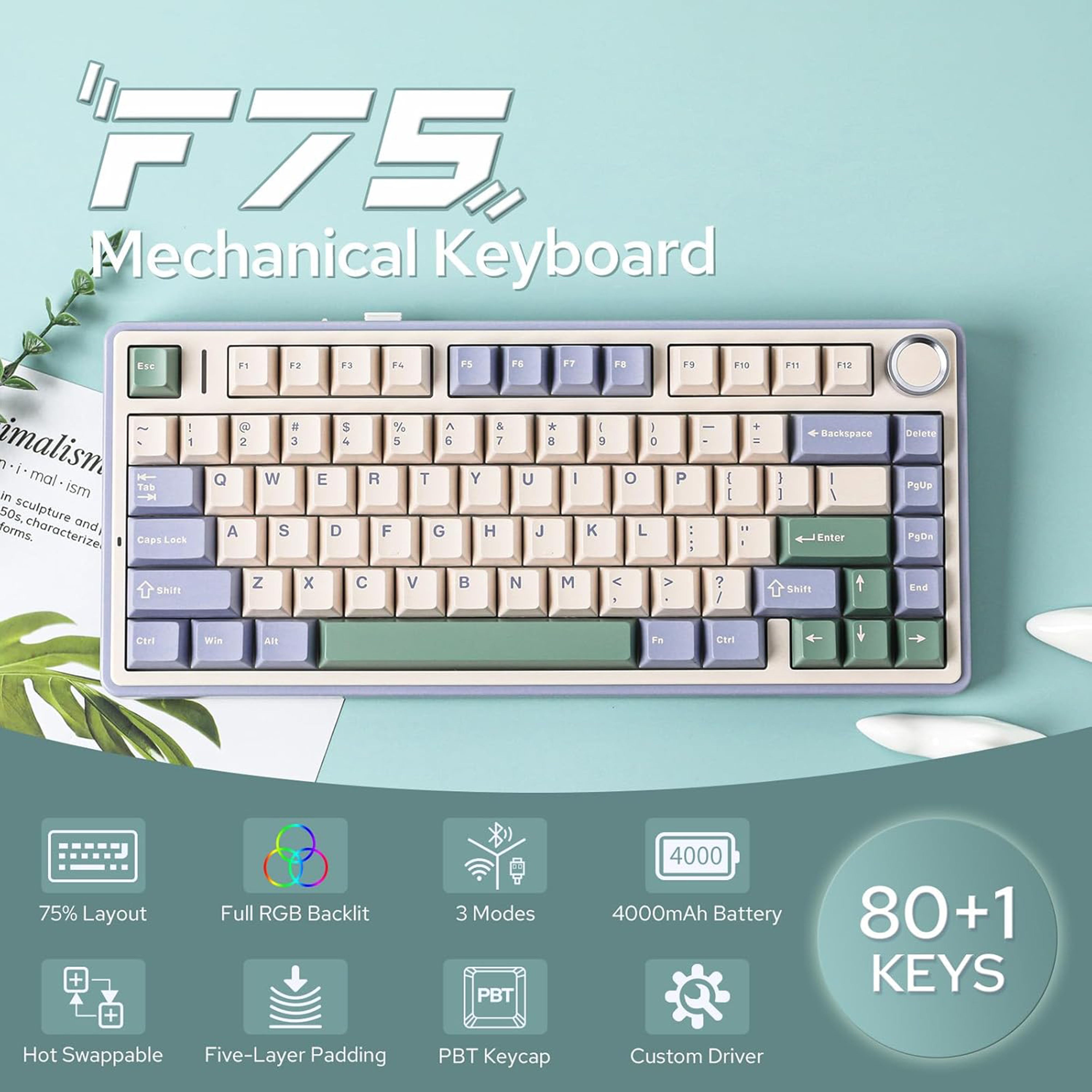 Mechanical keyboard with a retro design on a white background