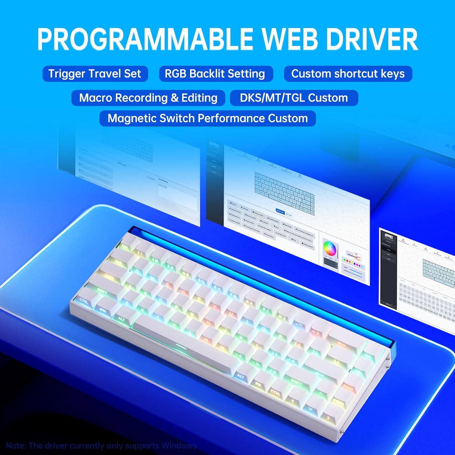 Gaming keyboard with RGB backlighting on a white background